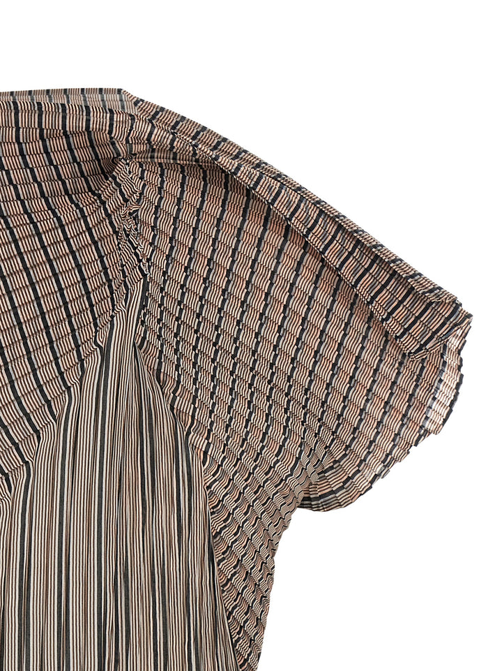 Issey Miyake Generic Stripes (Machine Pleats) Tops - Brown | 8ae72693dff4d78262bd4dac8399af3ba09966e3