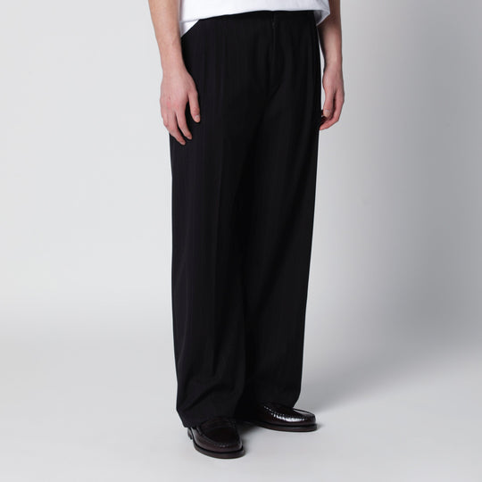 Black Pinstriped Inno Trousers In Viscose Blend