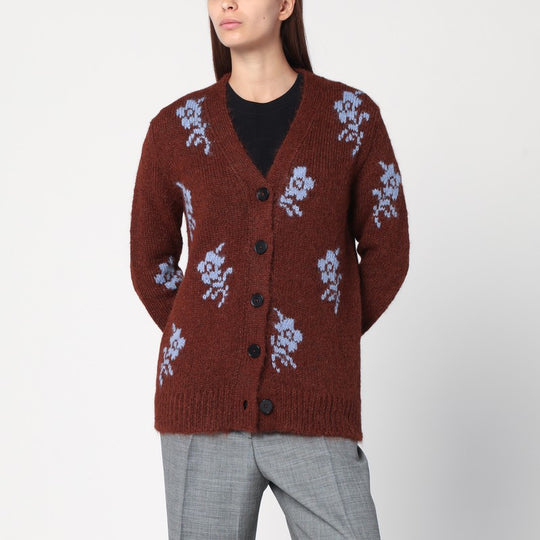 Brown Cardigan With Floral Inlay