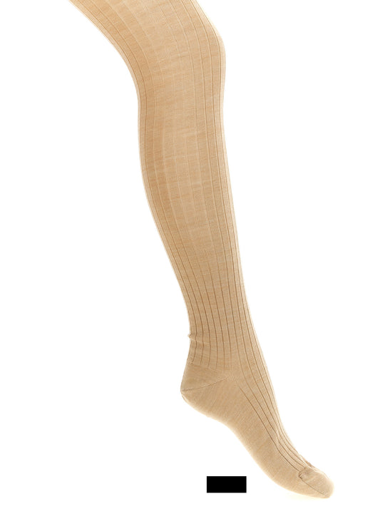 Ribbed Tights Socks Beige