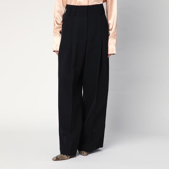Wide Black Pants In Silk Blend
