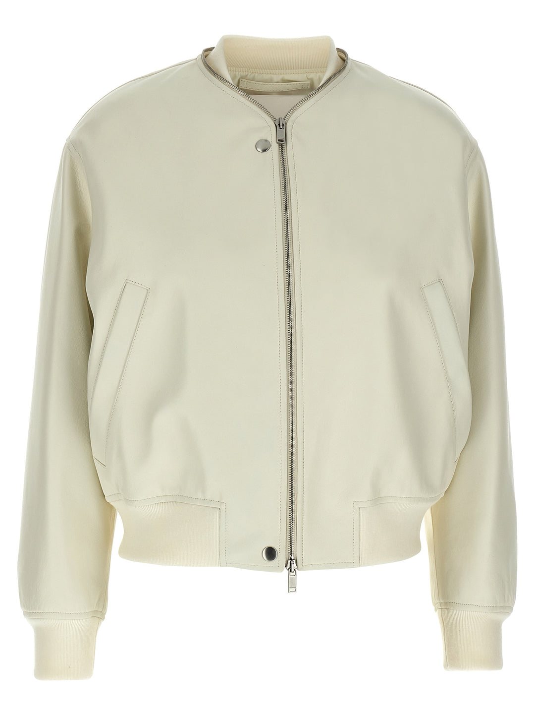 Jil Sander Leather Bomber Jacket Puffer Jackets - White | c5a330761728536bd1eb1f4e7a136103f3c29f6e