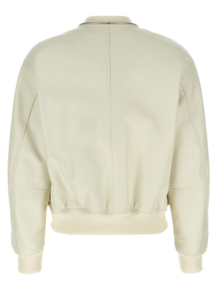 Jil Sander Leather Bomber Jacket Puffer Jackets - White | 180f4af9dc57ecdbbd6acfe808f6ca7ec0f6146d
