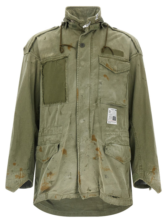 Distressed Field Puffer Jackets Green