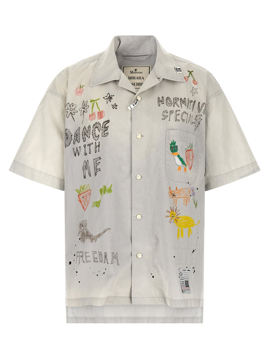 Graffiti Print Shirt Shirt And Blouse Gray