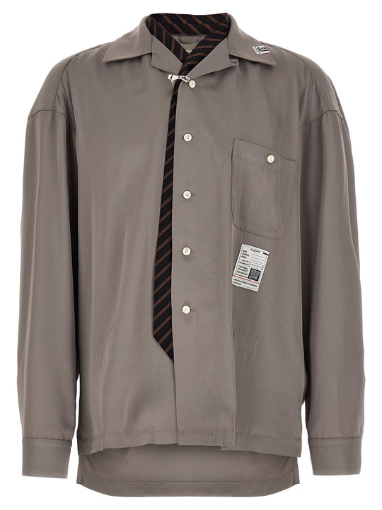 Tie Combined Shirt And Blouse Gray