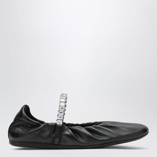 Jade Ballet Flats In Black Nappa Leather With Crystal-Embellished Strap