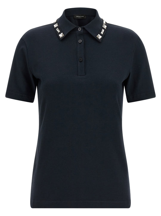 Crystal Collar Shirt Polo Blue
