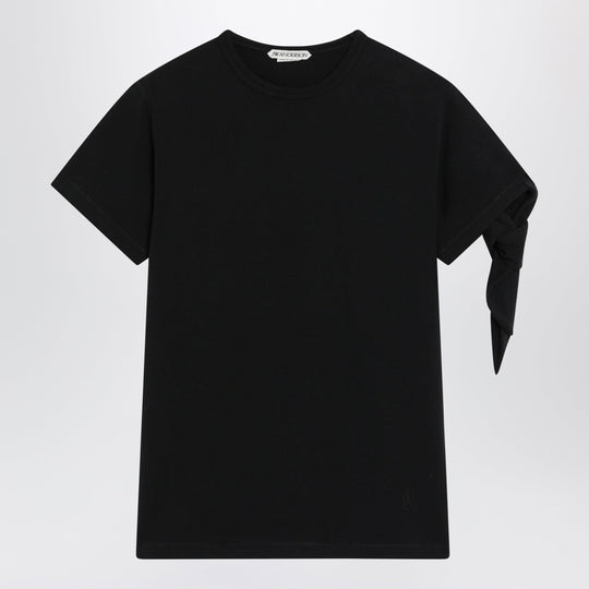 Knotted-Sleeve Jersey T-Shirt In Black Cotton