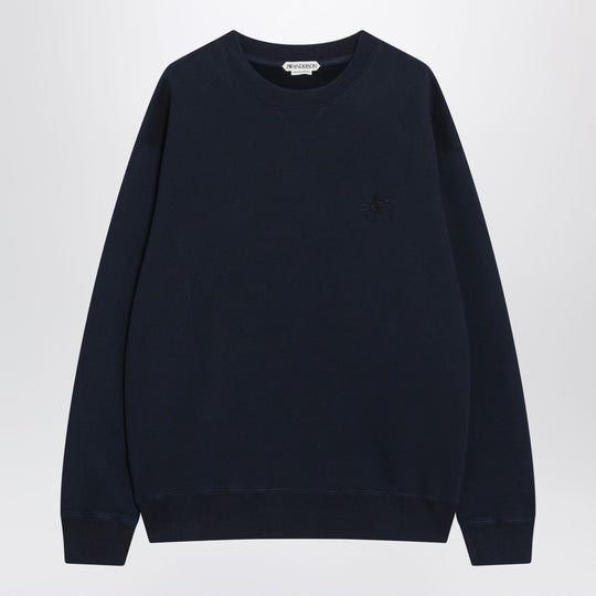 Navy Cotton Sweatshirt With Embroidered Logo