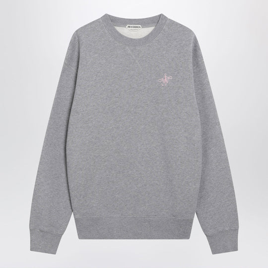 Grey Cotton Sweatshirt With Embroidered Logo