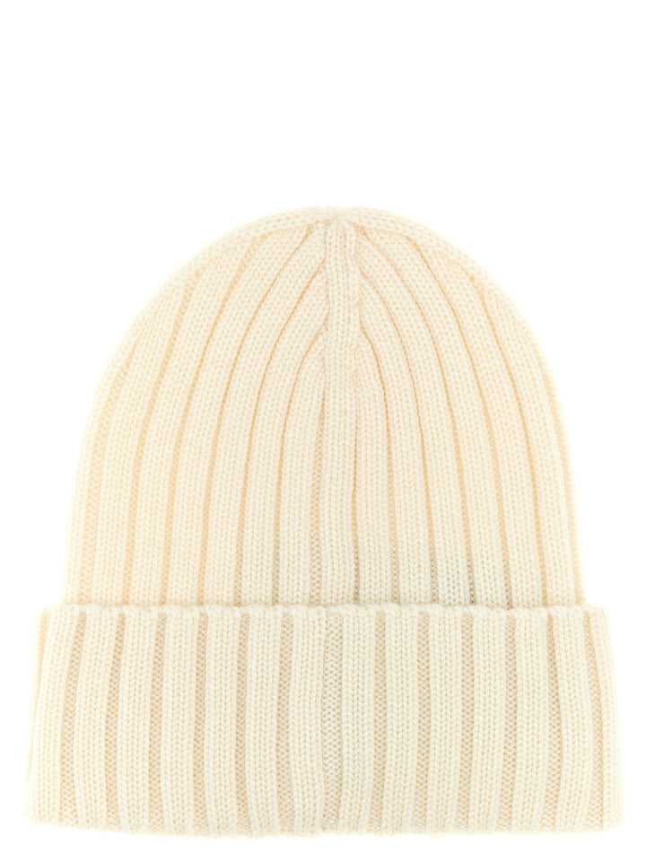 Moncler Logo Patch Beanie Hats - White | 94cf7f00b31139eb2b7372dadbe30fe42c85314f