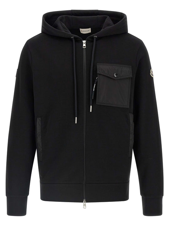 Nylon Insert Hoodie Sweatshirt Black