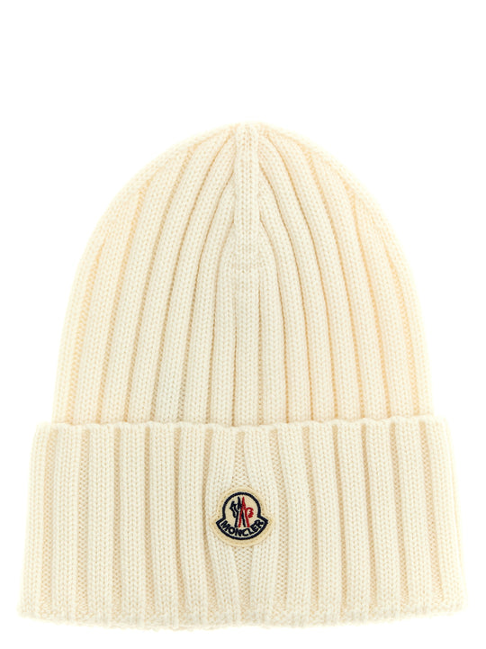 Ribbed Wool Beanie Hats White