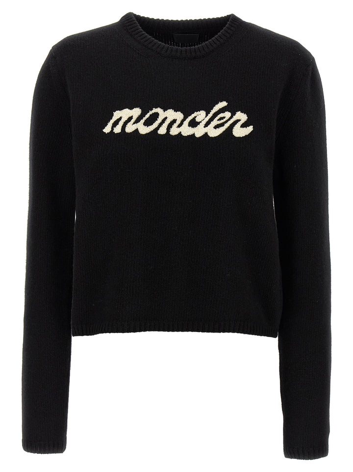 Moncler Chenille Logo Sweater Sweaters and Cardigans - White/Black | 557d9458e2ecf84815e675db2ed93ec8e2810e6a