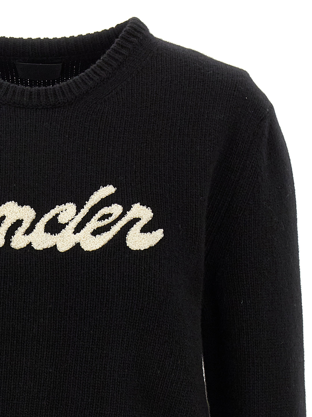 Moncler Chenille Logo Sweater Sweaters and Cardigans - White/Black | a300f1dc0c2064fb76f0473c41aa06341fd04e32