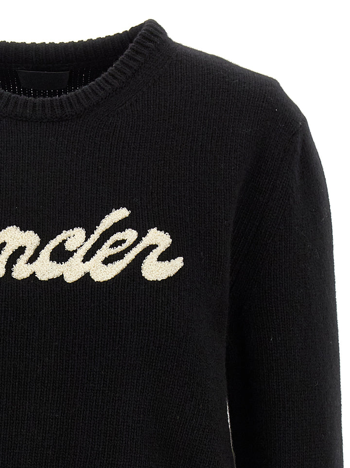 Moncler Chenille Logo Sweater Sweaters and Cardigans - White/Black | a300f1dc0c2064fb76f0473c41aa06341fd04e32