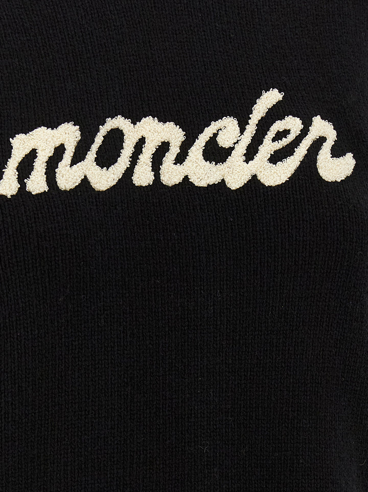 Moncler Chenille Logo Sweater Sweaters and Cardigans - White/Black | b06a3e1fb6788916224572344667e91090742382