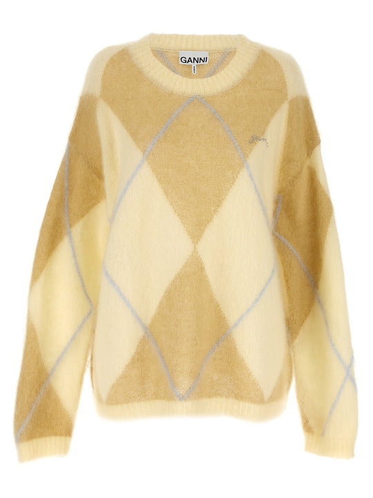 Logo Embroidery Diamond Sweater Sweaters And Cardigans Yellow