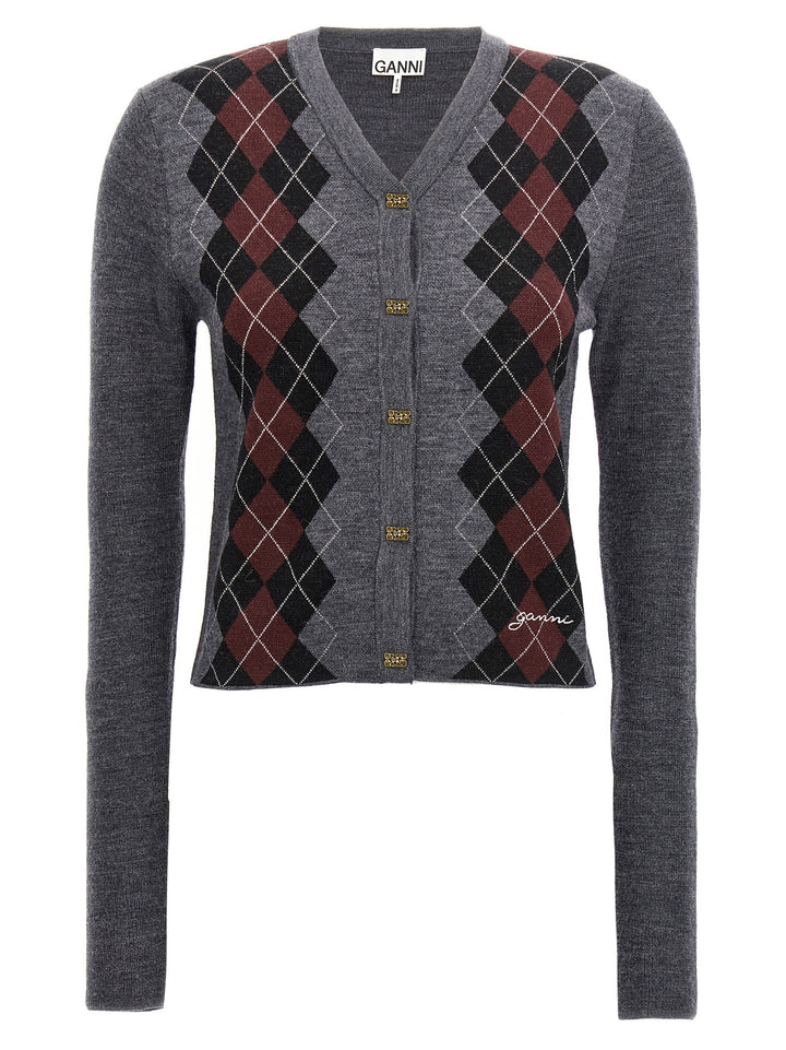 Ganni Argyle Cardigan Sweaters and Cardigans - Gray | e388b61dc58bc8b4ef59330d61d526312a656b59