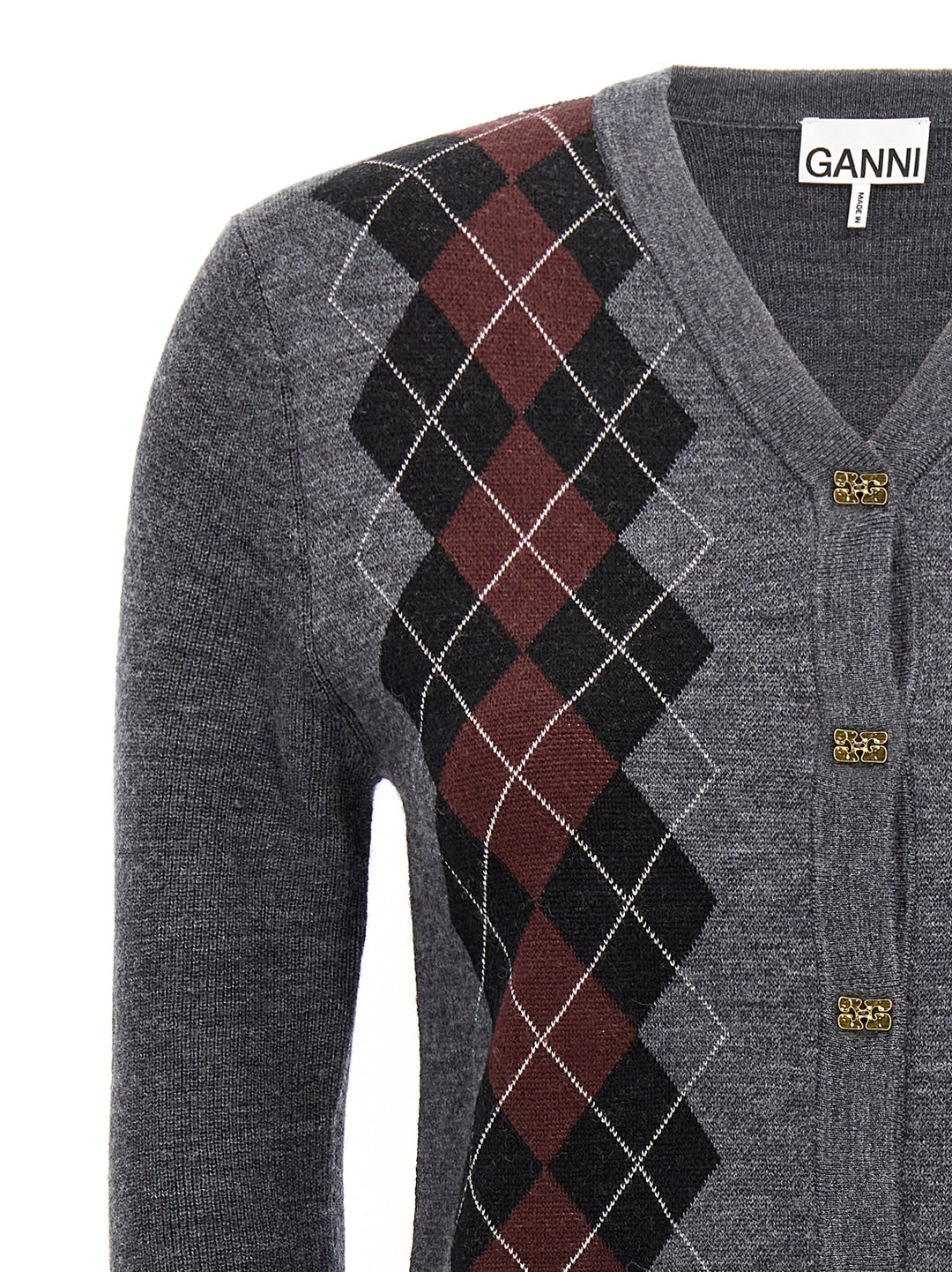 Ganni Argyle Cardigan Sweaters and Cardigans - Gray | 370ed18ee7391f1f456514265a5249abde8fdb2a