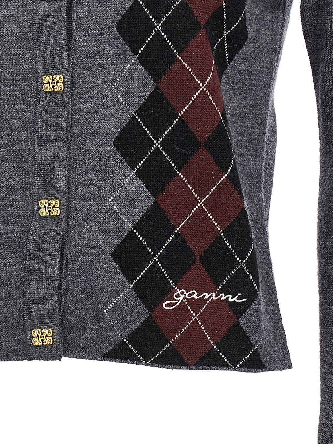 Ganni Argyle Cardigan Sweaters and Cardigans - Gray | fc3a7ea815038b46c5c6a3324db685980674236e