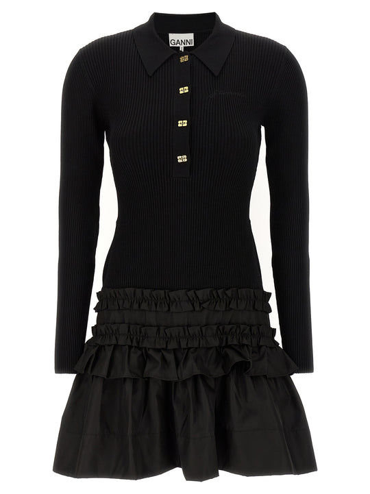 Melange Rib Knit Mini Dresses Black