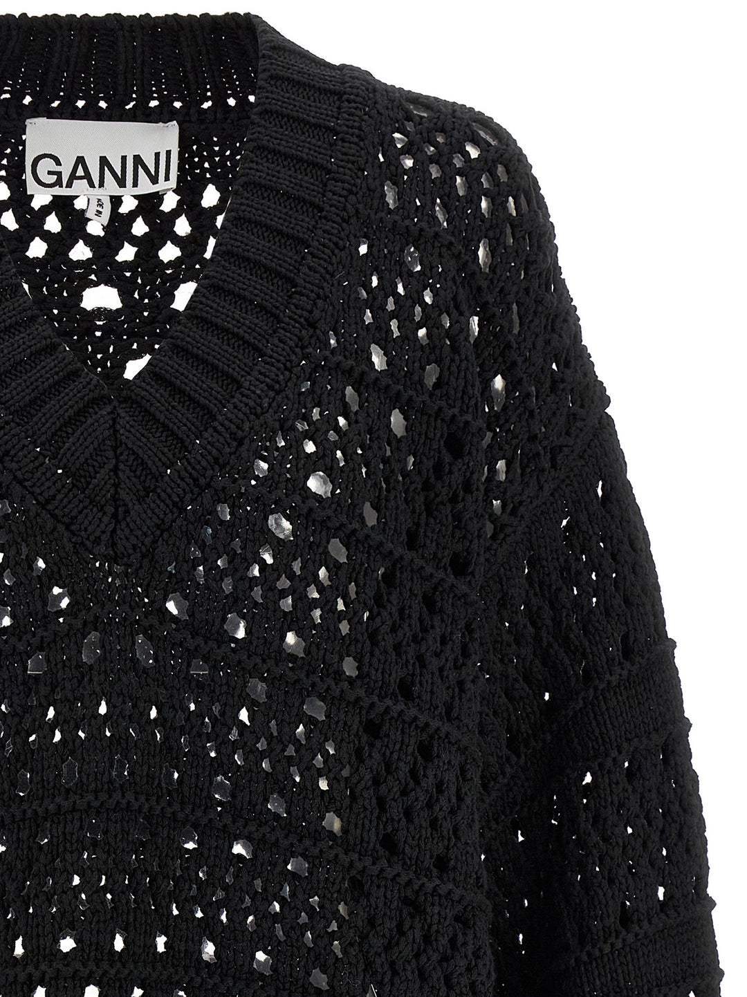 Ganni Black Crochet V-Neck Sweaters and Cardigans - Black | c460fd7e72b56507e4171bebbbb1eb39135a2df4