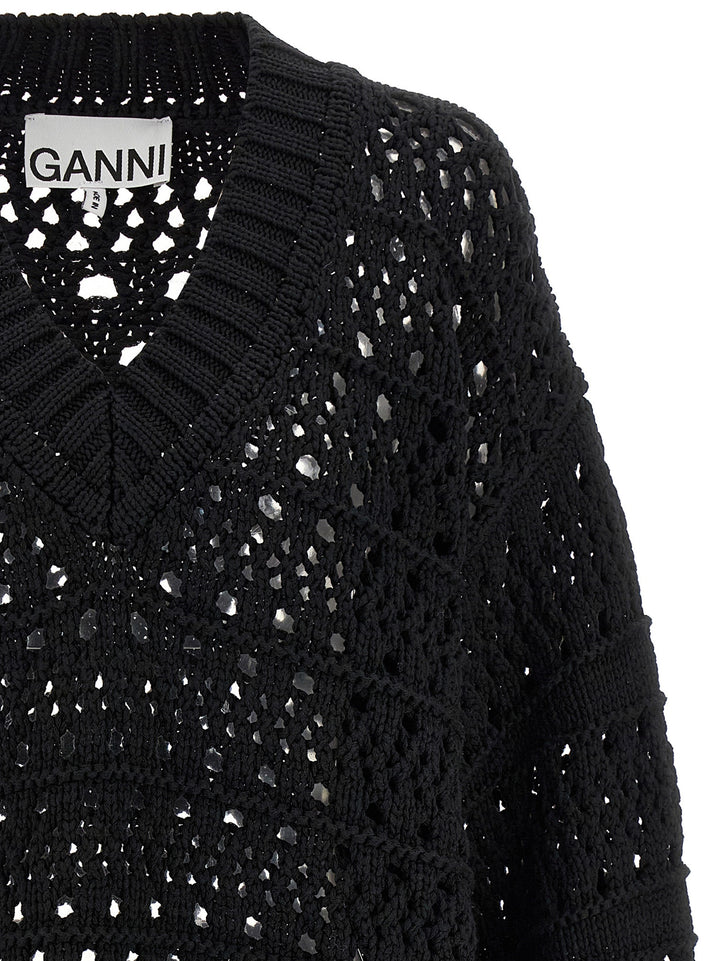 Ganni Black Crochet V-Neck Sweaters and Cardigans - Black | c460fd7e72b56507e4171bebbbb1eb39135a2df4