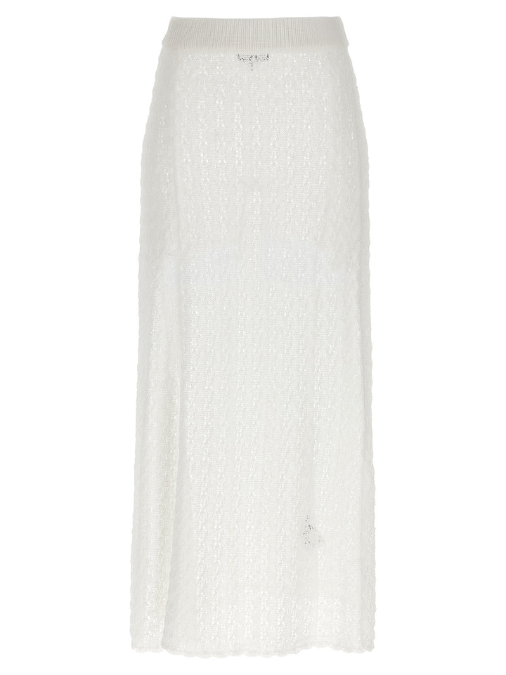 Ganni Shiny Pointelle Knit Skirts - White | 9795f4002f6e96ace71fecd0f326b0ed4bd78255