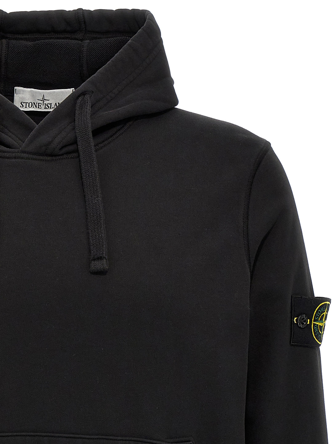 Stone Island Logo Badge Hoodie Sweatshirt - Black | e46fb9398294afe7ef9de2cb23e09f886d94be39