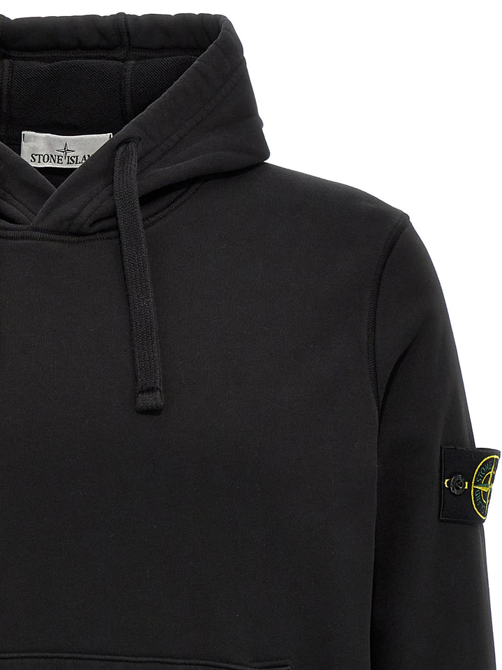 Stone Island Logo Badge Hoodie Sweatshirt - Black | e46fb9398294afe7ef9de2cb23e09f886d94be39