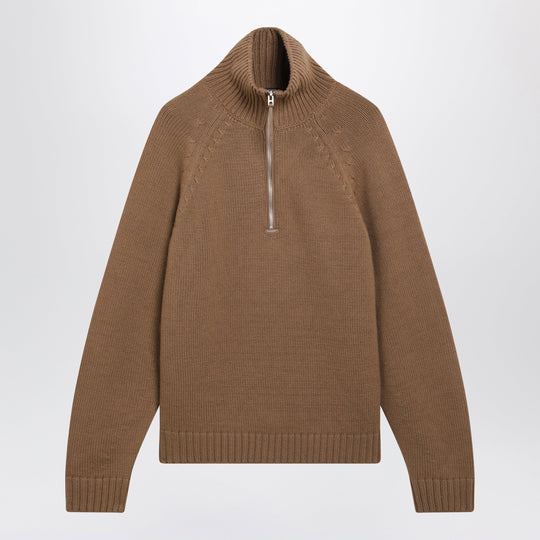 Caramel Half-Zip Wool And Cashmere Knit Sweater