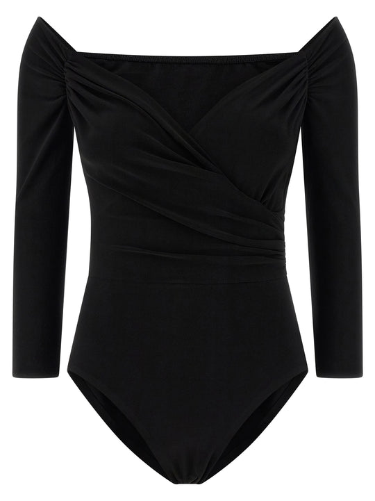 Heart-Shaped Neckline Bodysuit Tops Black
