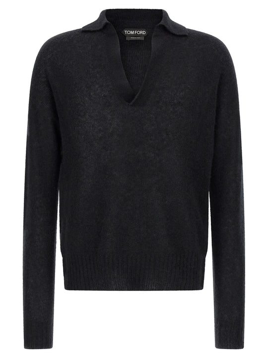 Cashmere And Silk Polo Shirt Sweaters And Cardigans Black