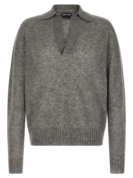 Cashmere And Silk Polo Shirt Sweaters And Cardigans Gray