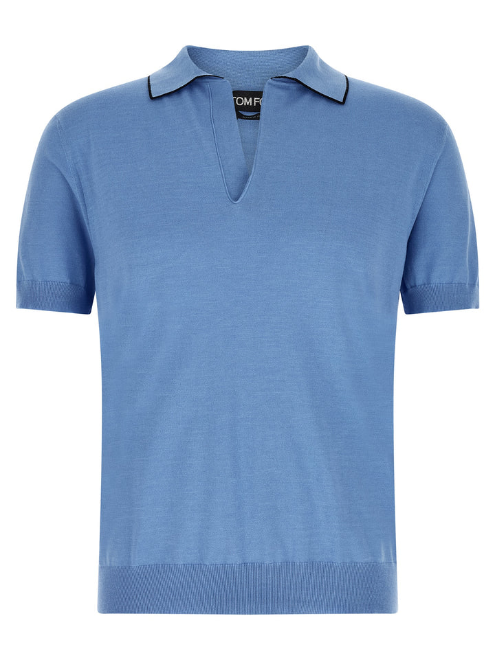 Tom Ford Cotton And Silk  Shirt Polo - Light Blue | 51a3003a2f0ce7ca3ea3a01619e17f22a94d61cc