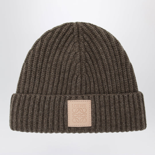 Dark Beige Ribbed Cashmere Beanie