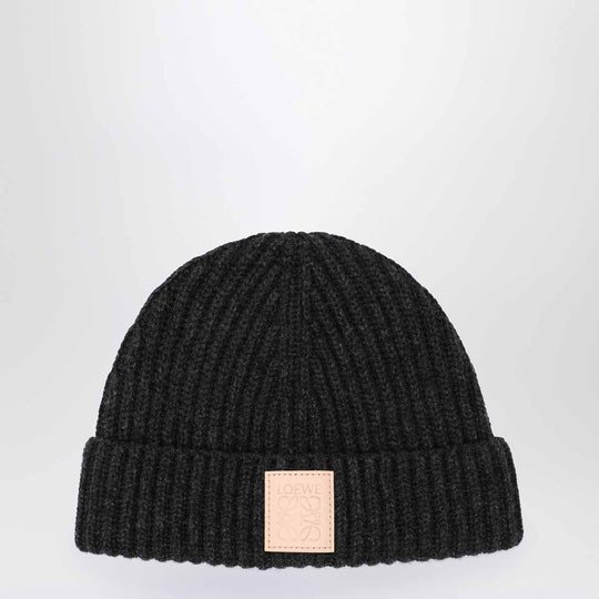 Black Ribbed Cashmere Beanie