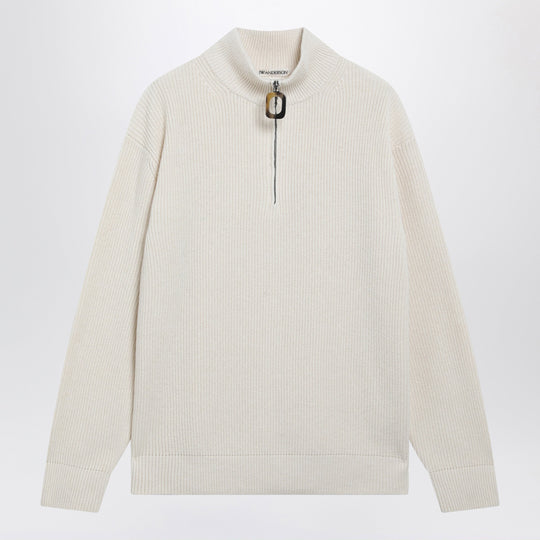 Ivory Half-Zip Sweater In Wool Blend