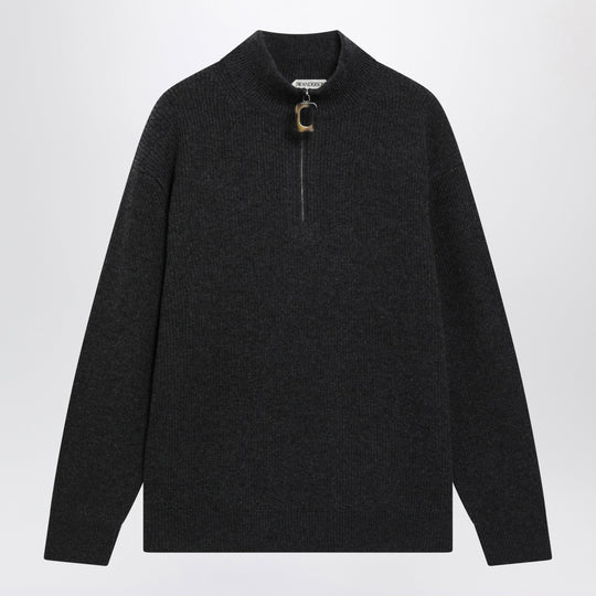 Dark Grey Half-Zip Sweater In Wool Blend