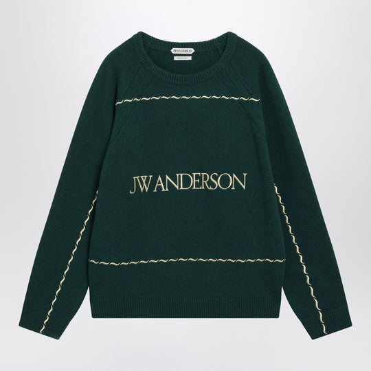 Forest Green Wool Sweater With Logo Embroidery