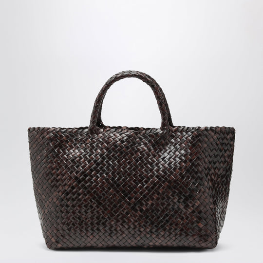 Bali Tote Bag In Woven Leather, Dark Brown
