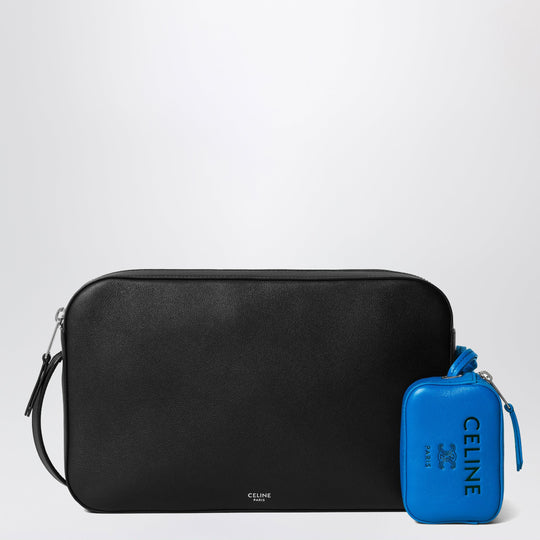 Messenger Bag With Charm In Calfskin And Lambskin Black / Ultra Blue