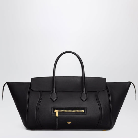 Luggage Bag In Black Soft Glossy Lambskin Leather