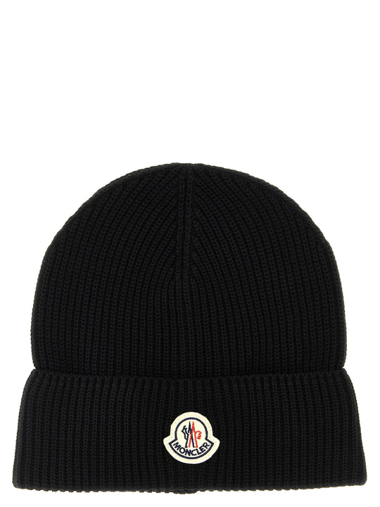 Logo Patch Beanie Hats Black