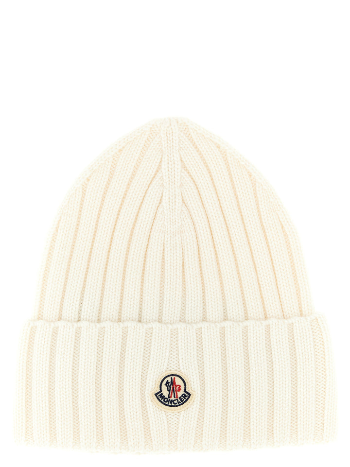 Moncler Logo Patch Beanie Hats - White | f360a434fdac94b190c2163b0247255b6ebdf6c5