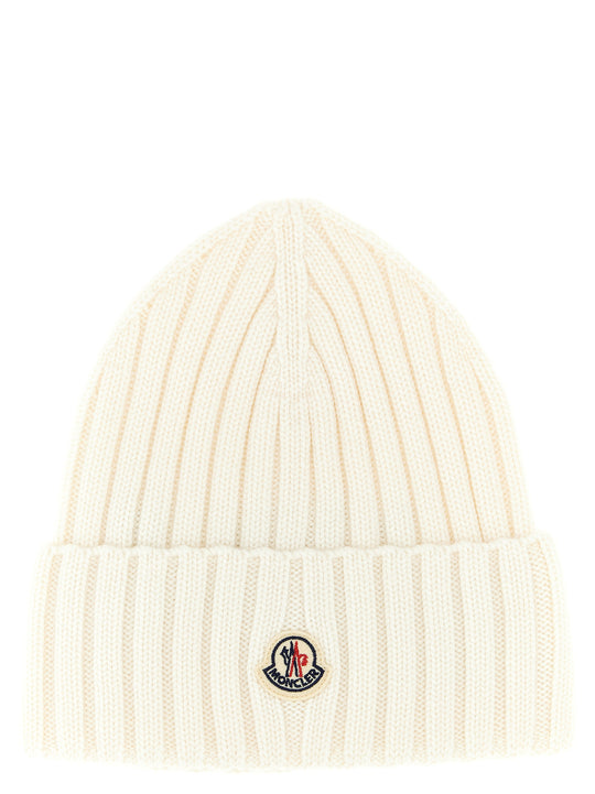 Logo Patch Beanie Hats White