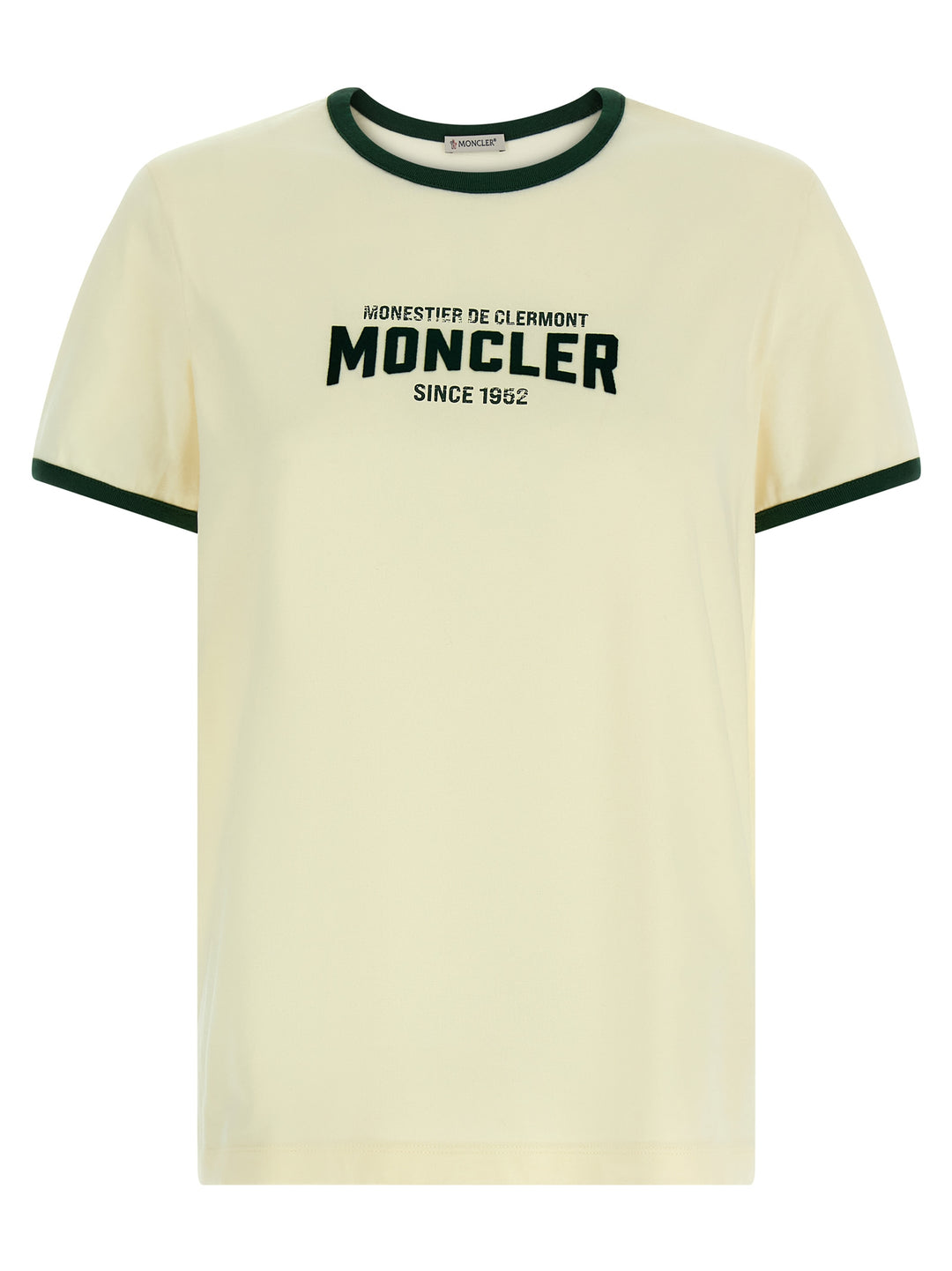 Moncler Flocked Logo T-shirt - Beige | f0133a28ead055d1665639e9f6978c2b80b42ff9