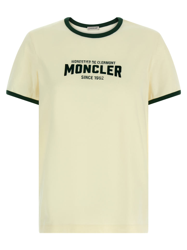 Moncler Flocked Logo T-shirt - Beige | f0133a28ead055d1665639e9f6978c2b80b42ff9